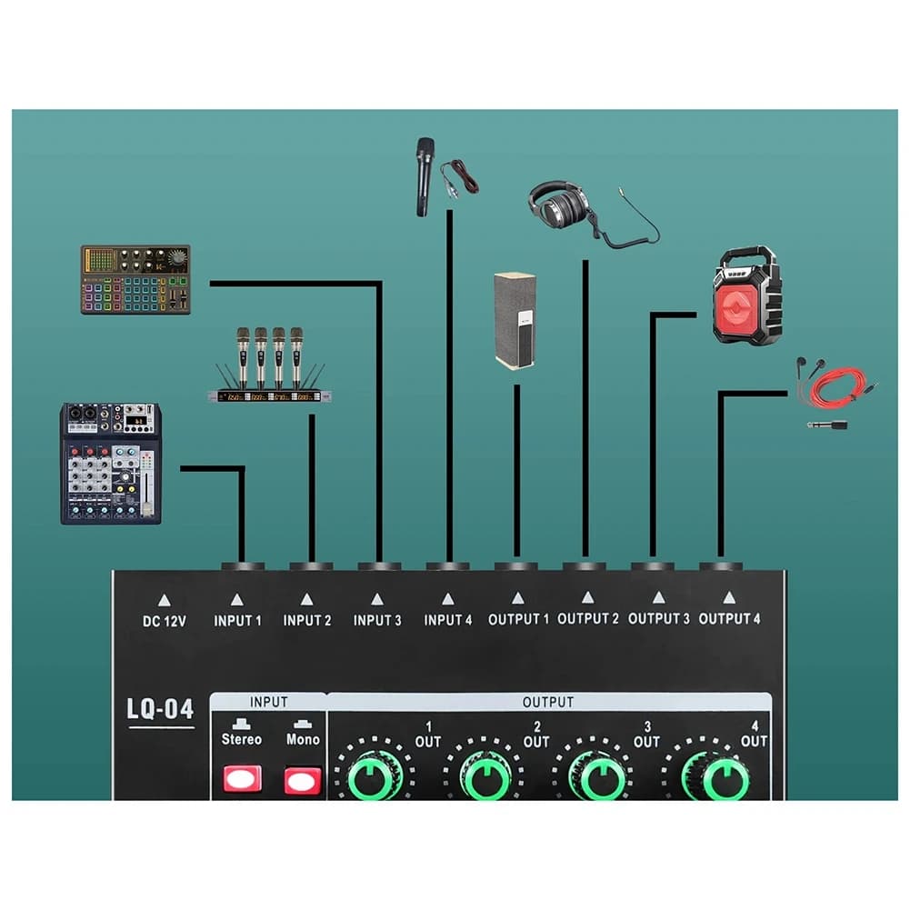 -A25M GAX-LQ04 Mixer a 4 canali Amplificatore per cuffie a 4 canali Mixer scheda audio Interfaccia di registrazione con mixer DJ Audio Spina UE