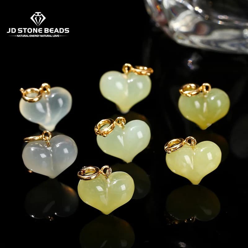 1 Pc Natural Stone Light Green Jade Heart Shape Bead Random Color Pendant For Jewelry Making Diy Necklace Bracelet Accessory