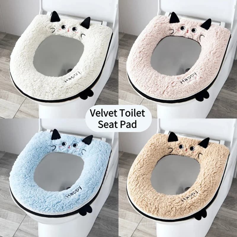 Cuscino per sedile WC in velluto addensato con cerniera Copertura impermeabile Forniture per bagno WC Cuscino per sedile WC universale per gatti Morbido caldo