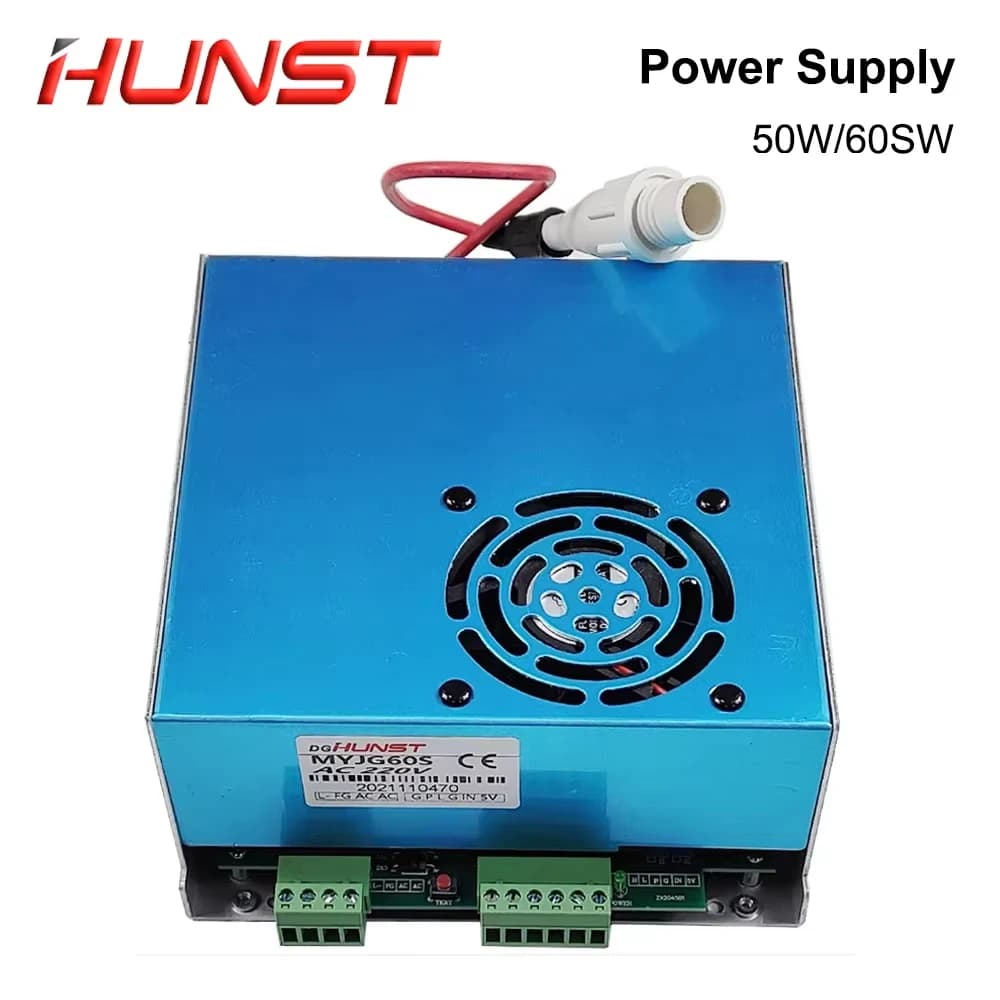 Hunst MYJG 50W 60W Alimentatore laser CO2 110V/220V Opzionale, adatto per tubi di vetro per macchine da taglio e incisione 40~70w