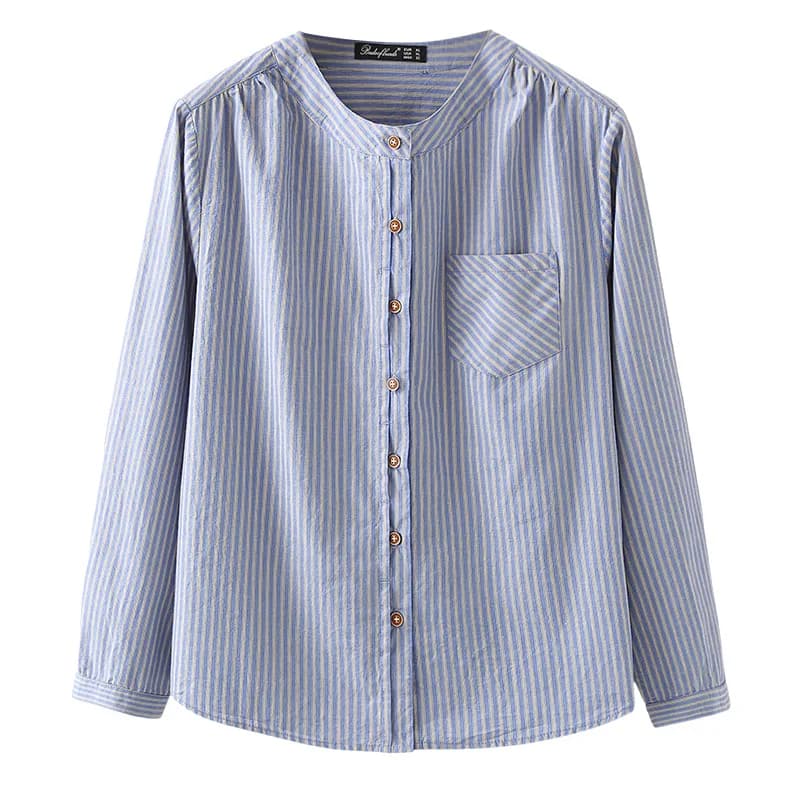 Camicetta da donna moda taglie forti Autunno nuovo stile casual girocollo camicia a maniche lunghe a righe verticali 2526