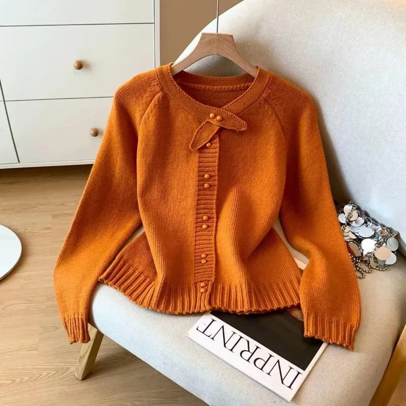 Cardigan lavorato a maglia da donna con bottoni in tinta unita, girocollo, maglione autunnale e invernale, giacca ampia e versatile