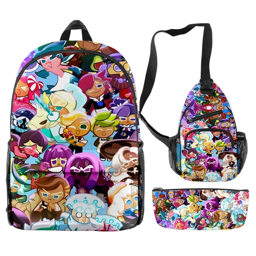 Hip Hop Moda popolare Divertente Shadow Milk Peluche Stampa 3D 3 pezzi / set Borse da scuola per alunni Zaino per laptop da viaggio Borsa per il petto Astuccio