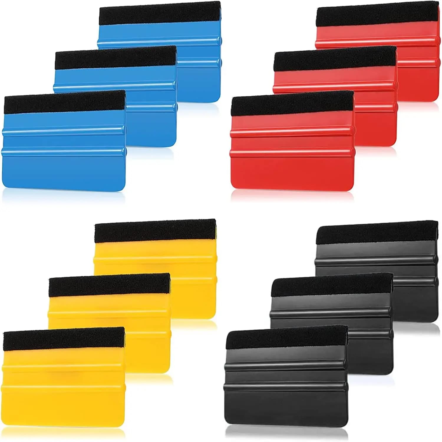 Set di 12 Raschietti in Plastica con Bordo in Feltro per Applicazione di Pellicole Viniliche, Oscuranti per Finestre e Carta da Parati
