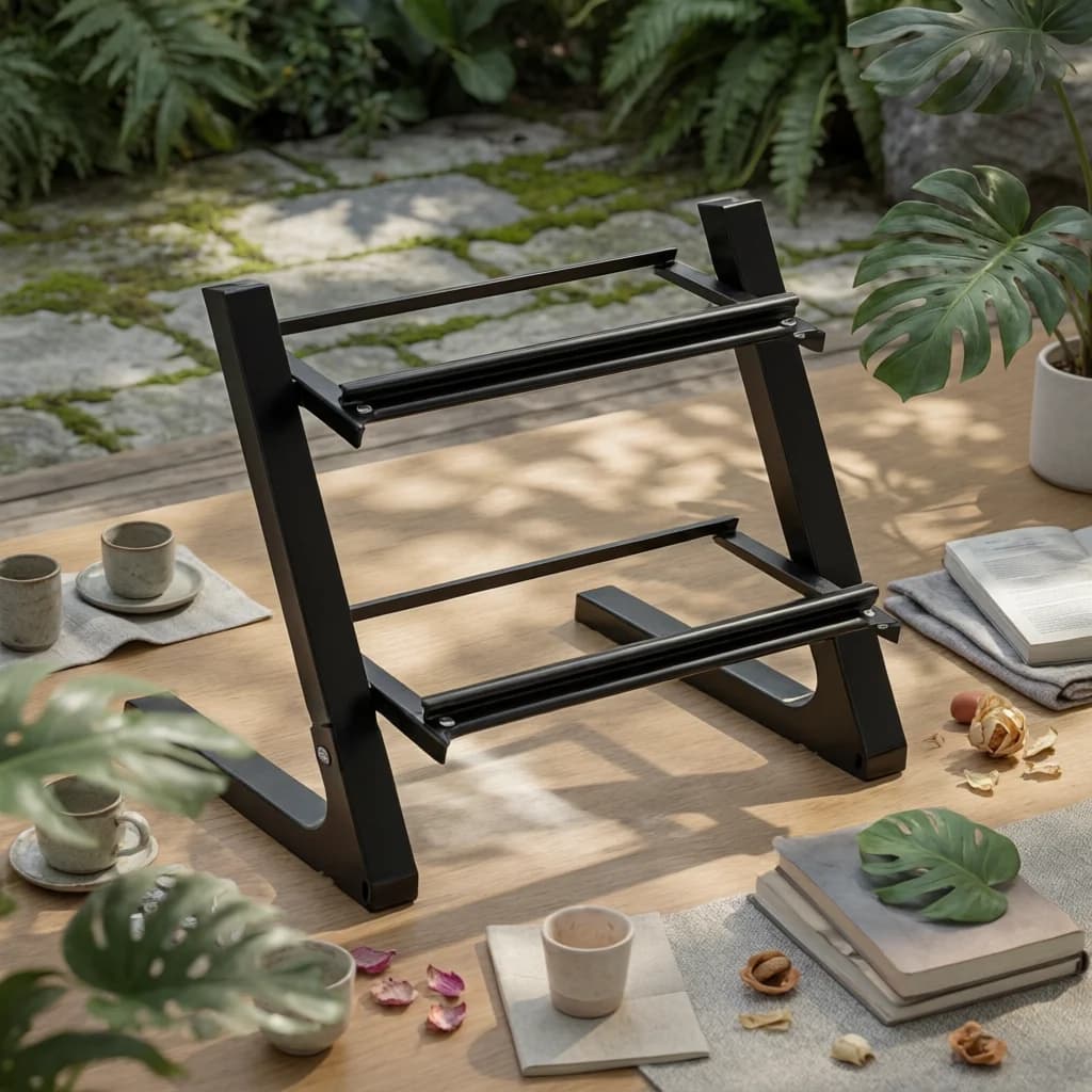 2 Layer Dumbbell Stand Space-Saving Double Tier Dumbbell Rack Fitness Storage Anti-Slip for Balcony