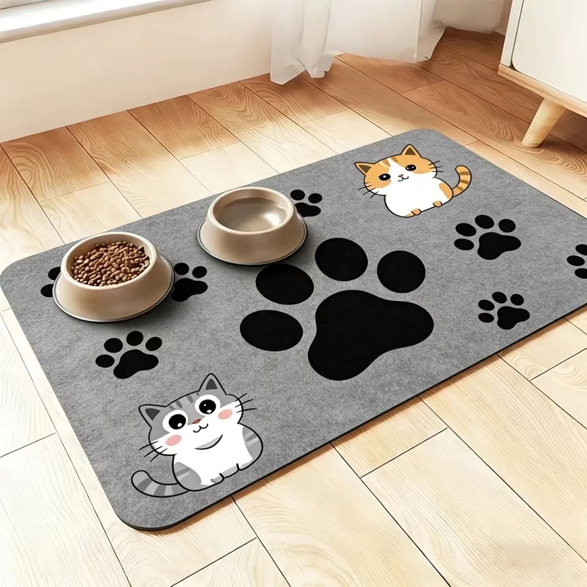 Pet Feeding Mat for Dogs Cats Square Heavy Duty Rubber Bottom Non Slip Water Absorbent Multi Use Mat