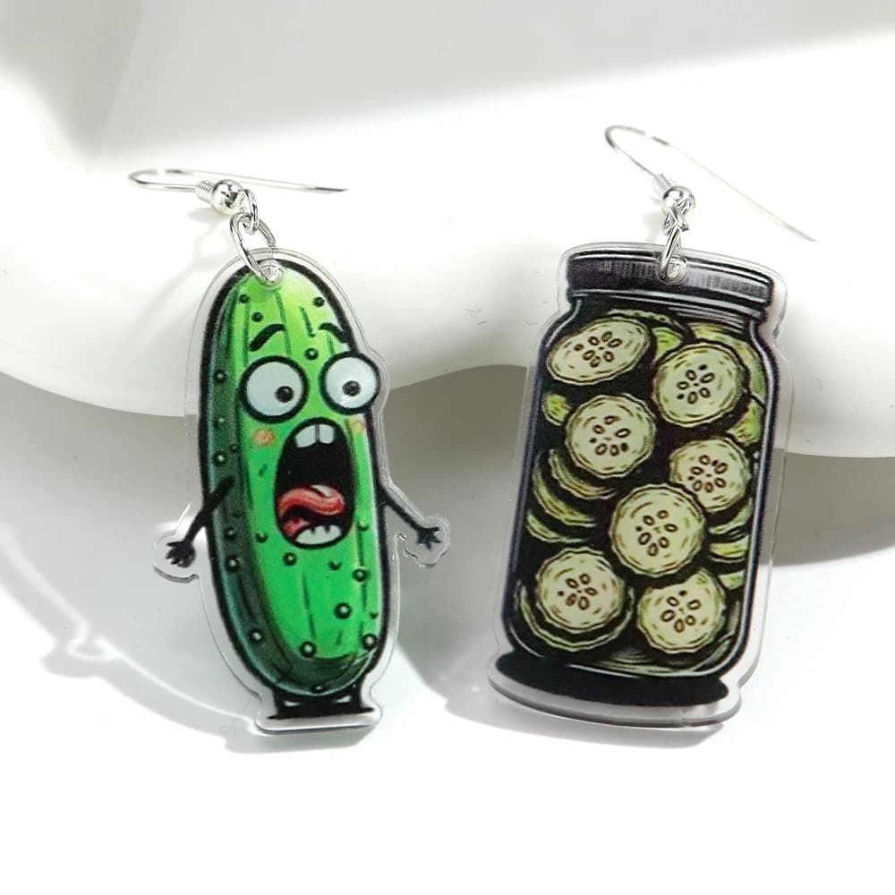 Cute Cartoon Cucumber Pickle 2D Acrylic Drop Earrings for Women Creative Unique Vegetable Asymmetric Earring Funny Jewelry Gift