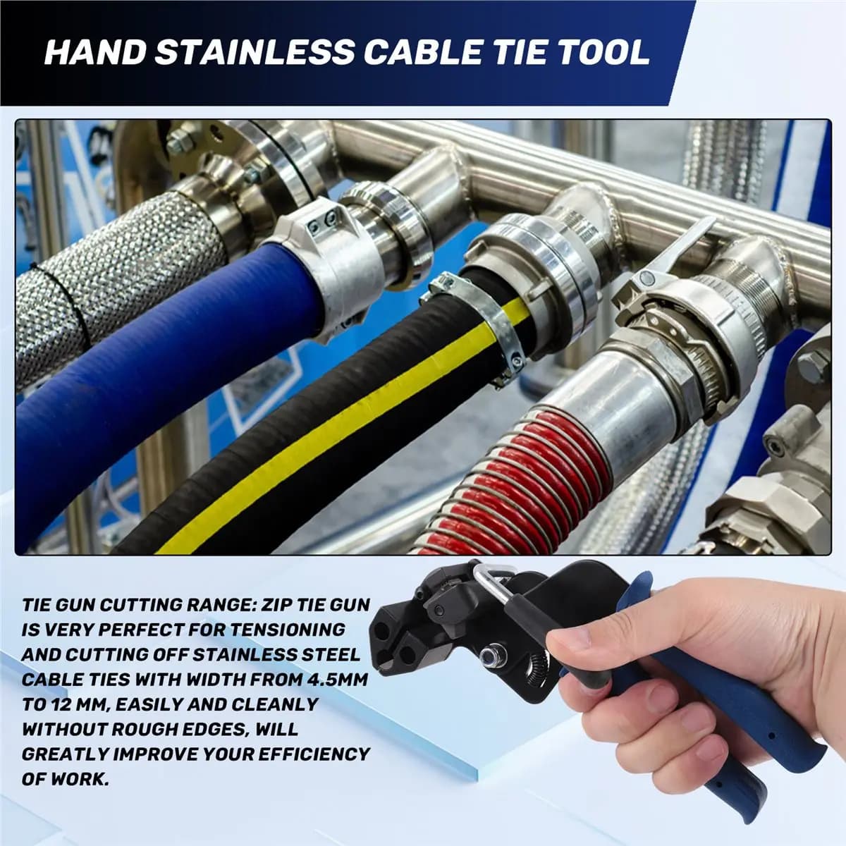 FOR HOME Heavy Steel Cable Tie Tool, Include 100 PCS Stainless Steel Cable Ties, Suitable for Home, , and Industrial Use