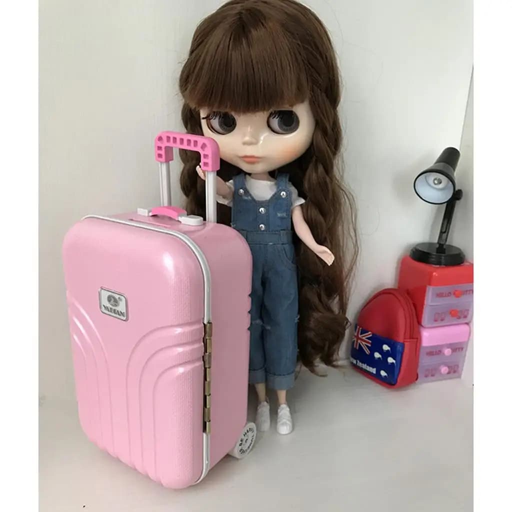 1/6 Scale Dollhouse Miniature Travel Suitcase Luggage Case for Blythe BJD Salon Azone Pullip Fashion Dolls Accessories