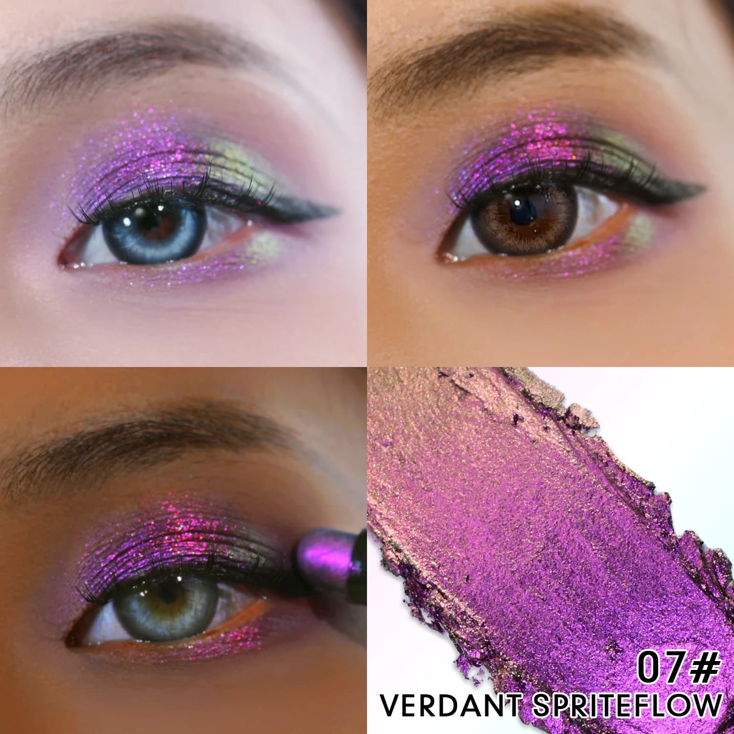 CHARMACY New multichrome stick shading with sponge Long lasting waterproof Glitter Eye Maquillaje professional for women