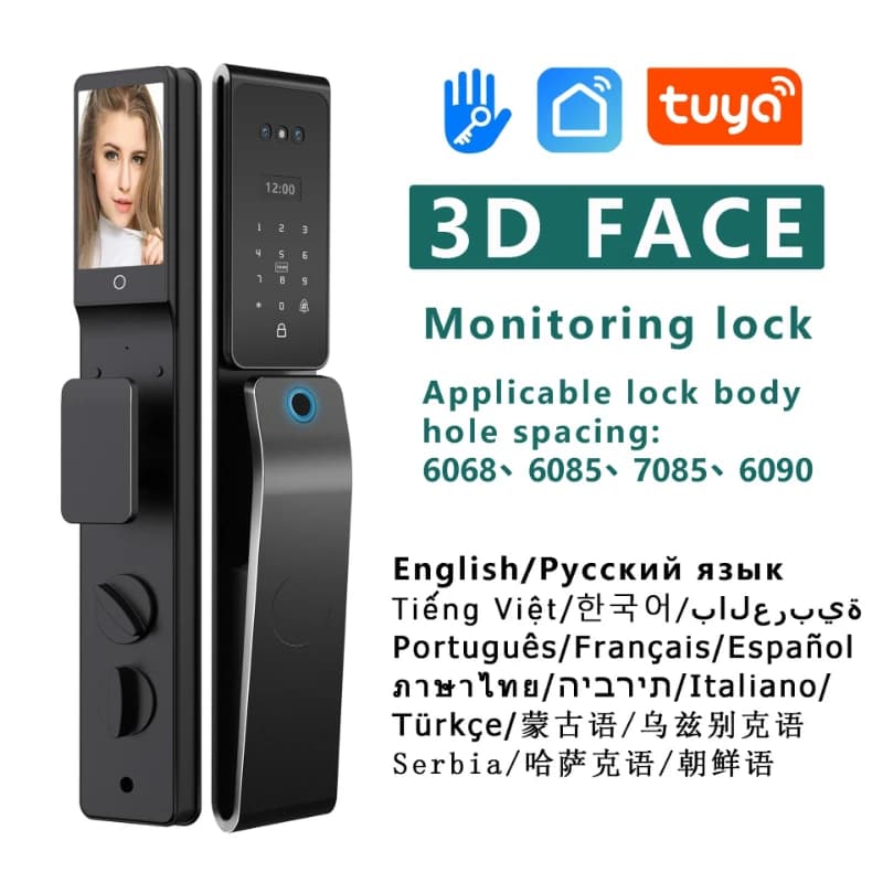 Tuya Wifi Password Face Recogintion Electronic Door Lock With Other Unlock Way Fingerprint IC Card Key Smart Lock