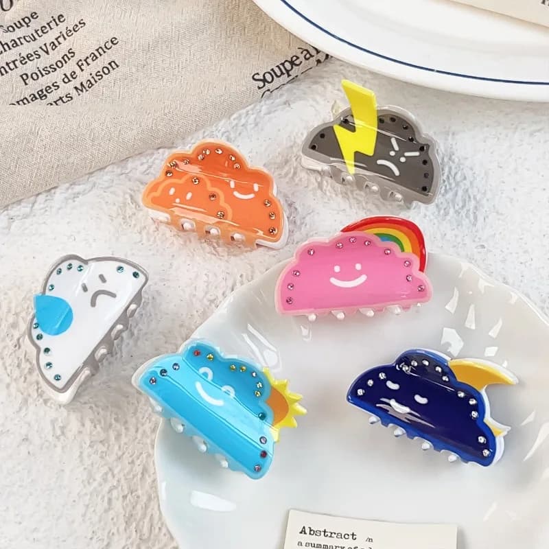 Weather Element Print Mini Acetate Hair Claw Clip Premium Texture Top Hair Clip Fix Ponytail Half Updo Daily Travel Hair Decor