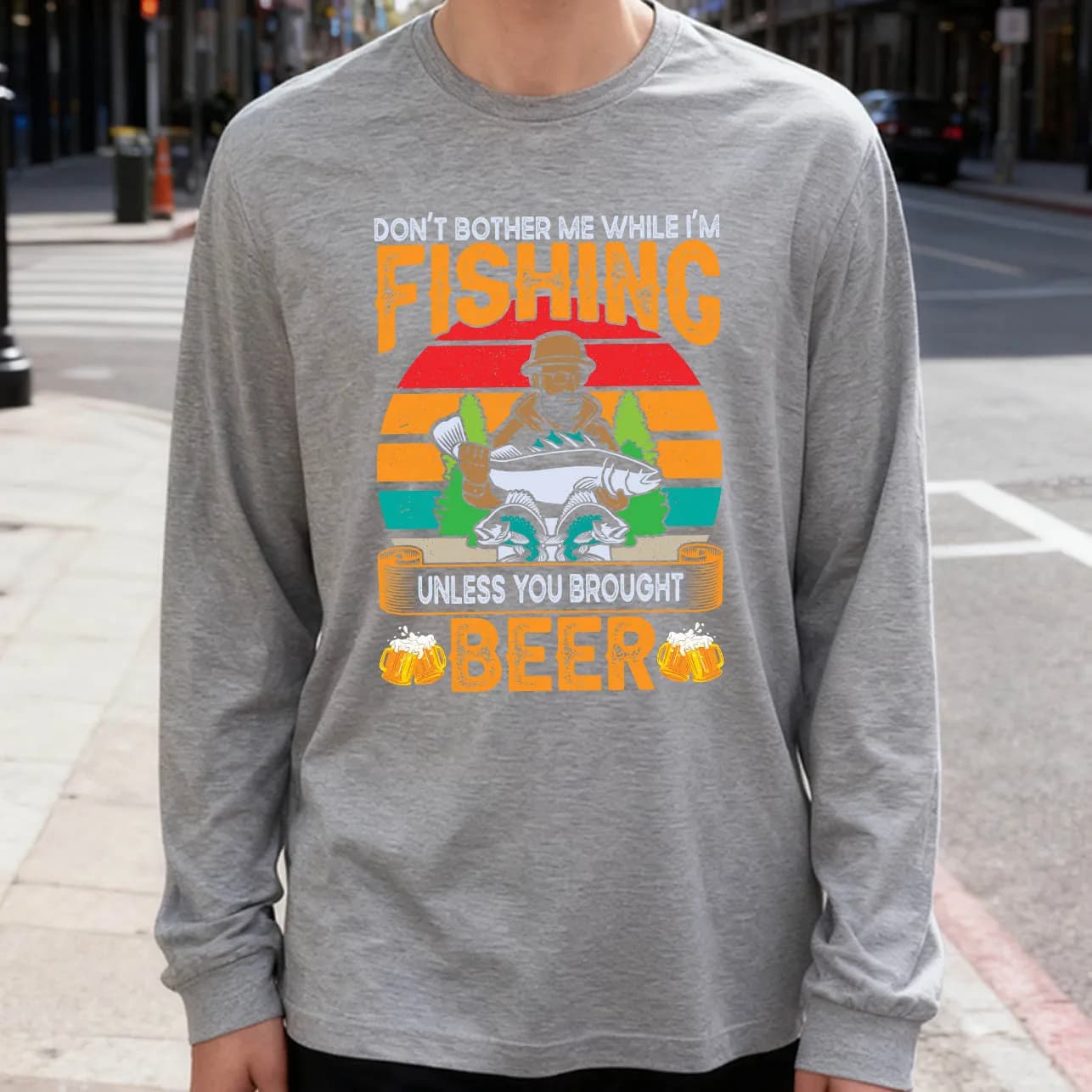 Men's Long Sleeved T-shirt Don'T Bother Me 180g 100% cotton printed casual crew neck to wear every day soft and breathable