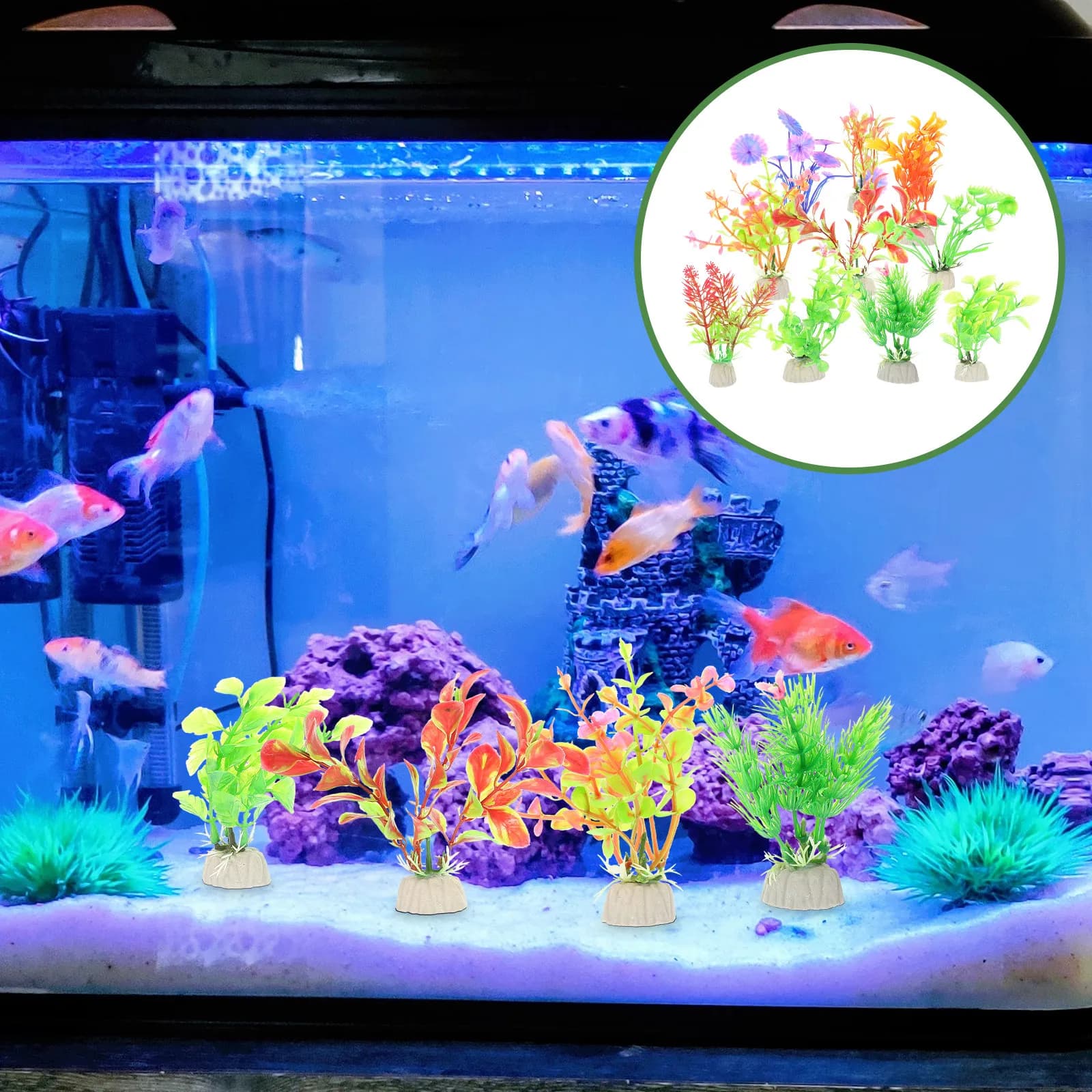 10 Pieces Artificial Plants in Plastic for Aquarium, Realistic Decorations for Fish Tanks, Fin Accessories for Aquatic Plants