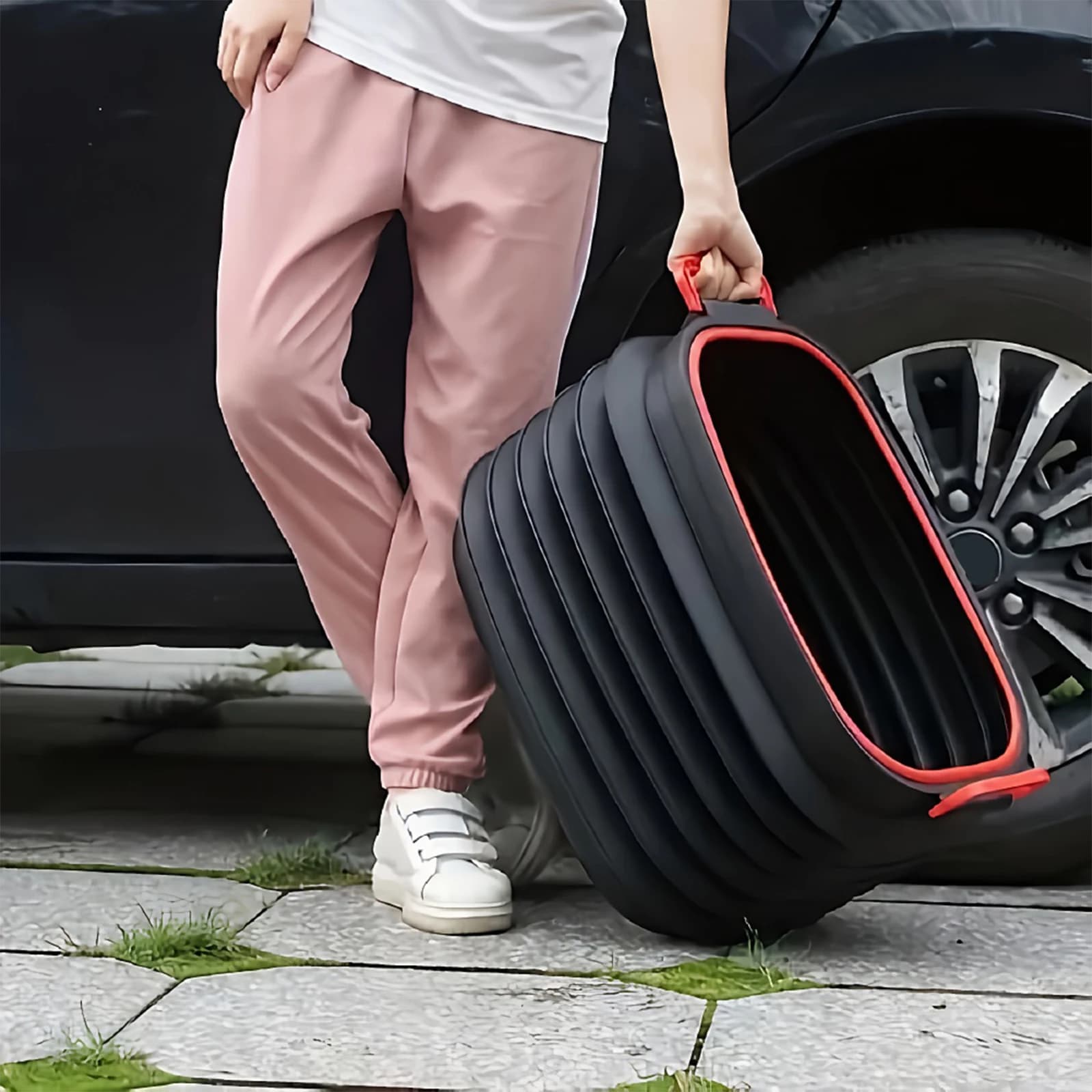 Secchio Pieghevole da 37L, Secchio Telescopico Multifunzionale, Organizzatore Portatile per Bagagliaio Auto, per Pesca e Campeggio