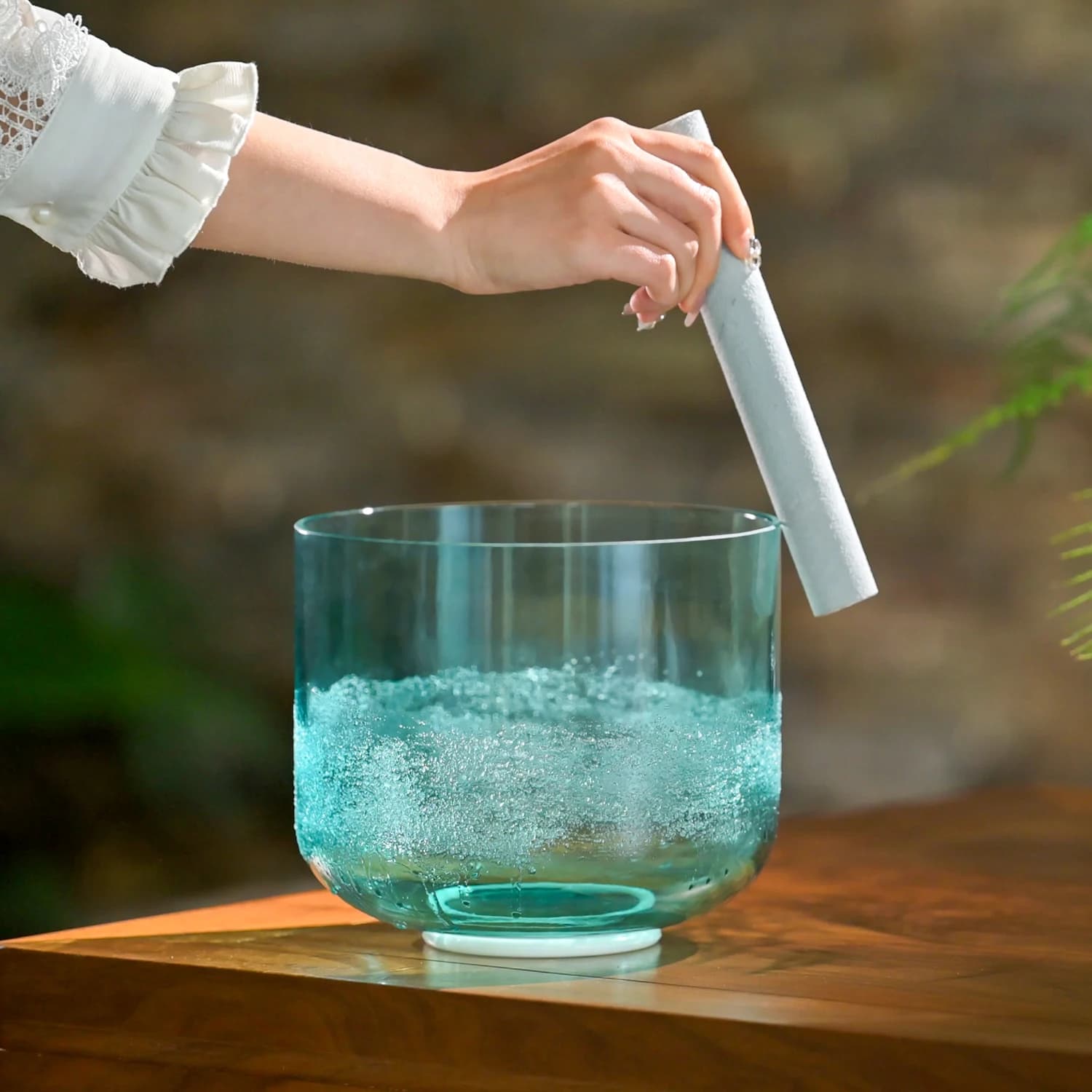 Unique designer alchemy quartz crystal bowl for sound healing meditation, cosmic transparent crystal singing bowl