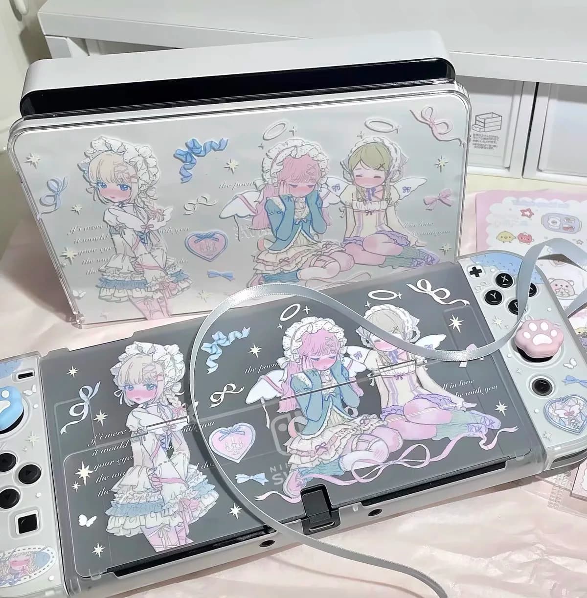 Kawaii Cute Clear Case for Nintendo Switch 2/OLED/Lite/NS Split Full Coverage Dockable Anti-Drop Joy-Con Covers Gift for Girls