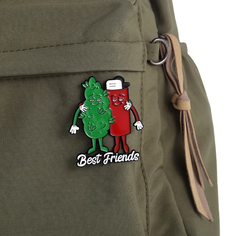 Best Friends Brooch Enamel Pins Cartoon Lapel Badge Wholesale Accessories Custom Bag Hat Metal Jewelry Green Plant Red Lovely
