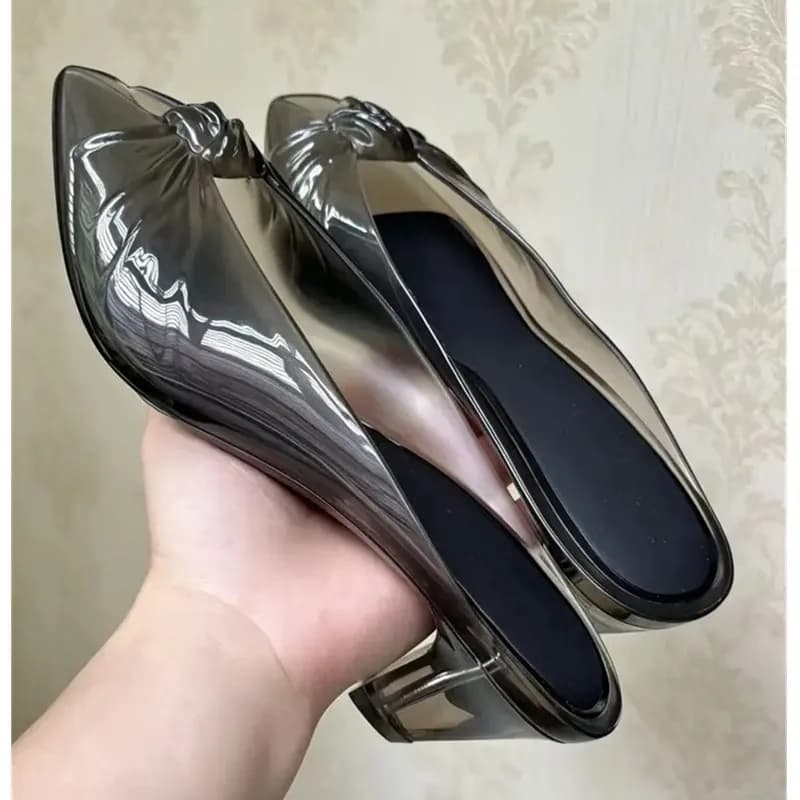 2026 Luxury Women Square Toe Low Heels Shoes for Woman's Peep Toe Slip-On Jelly Slippers Sexy Ladies Party Kitten Heel Sandals