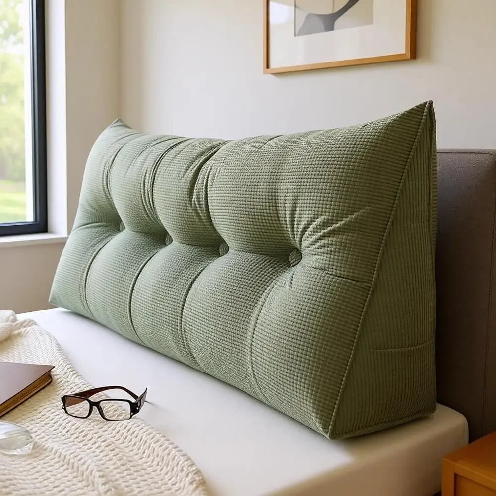 Cuscino triangolare per letto Twin XL, divano letto e dormitorio, verde salvia chiaro, 39x7,87x19,68 pollici