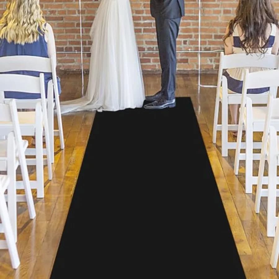 Black Carpet Aisle Runner for Wedding, 2 x 5 ft, Non-Woven Polyester Fabric, Black Runway Rug for Awards Night Theme, Proms, Pa