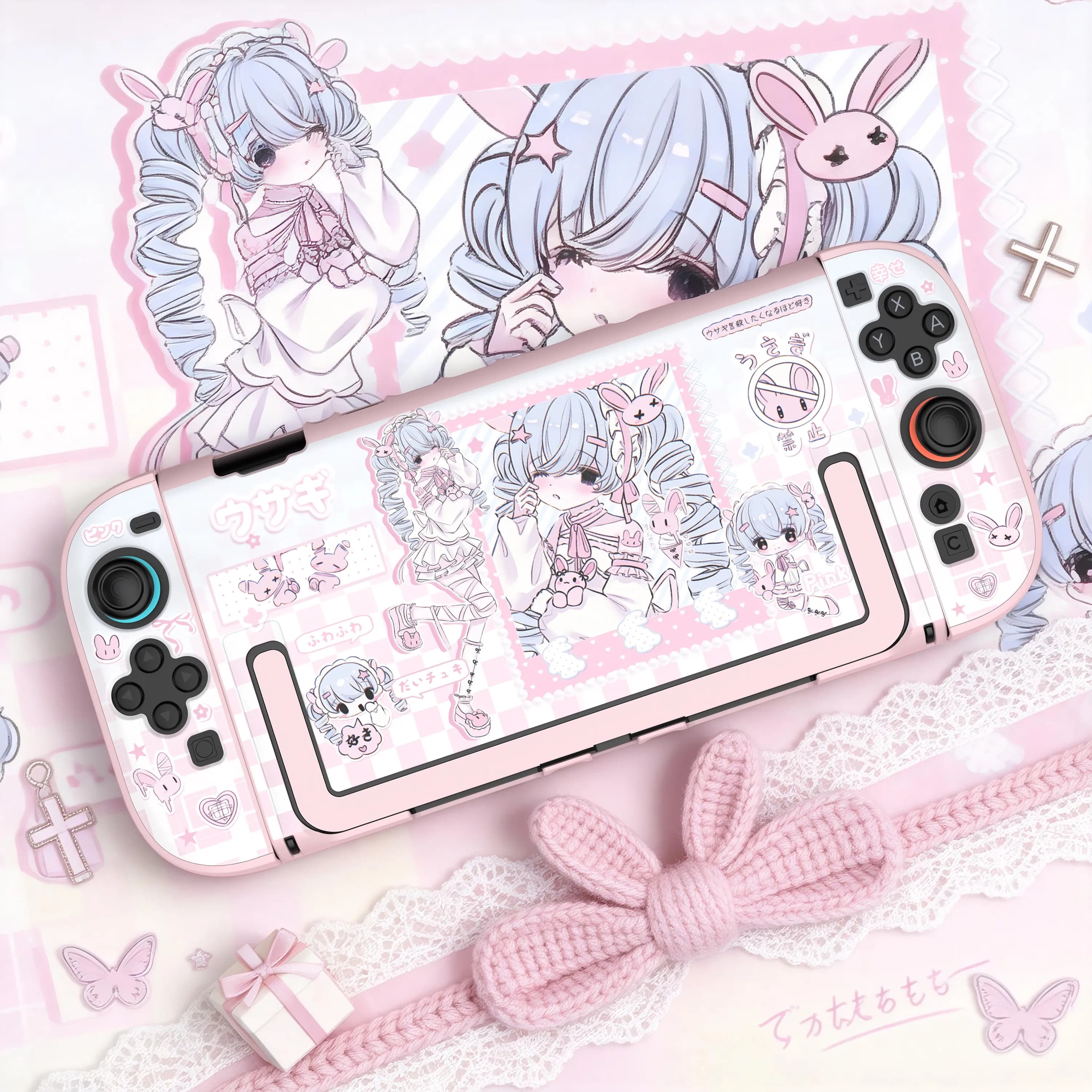 Custodia Anime Switch Rosa per Console Nintendo Switch 2/OLED, Custodia Staccabile Antiscivolo Antiurto per Joy-Con, Accessori