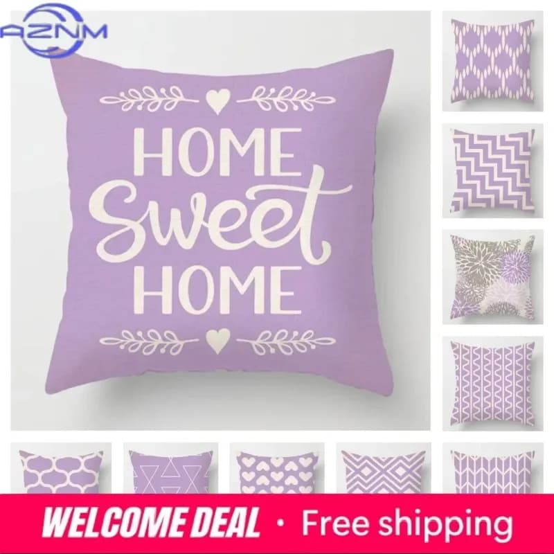 Fodera per cuscino geometrica viola chiaro 50x50, fodera per cuscino divano soggiorno 40x40, fodera decorativa tinta unita per cuscino, decorazioni per la casa