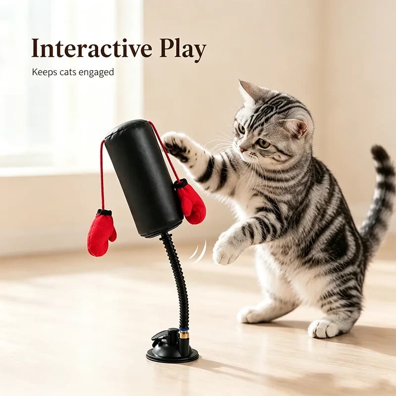 Cat Toy Punching Game, Punching Bag with Gloves, Interactive Fitness Toy, Indoor Activity with Durable Suction Cup