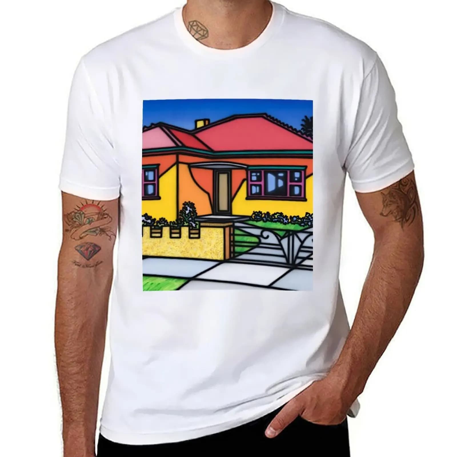 T-shirt Pop Paintings, T-shirt con stampa pop art, T-shirt resistente per il lavoro