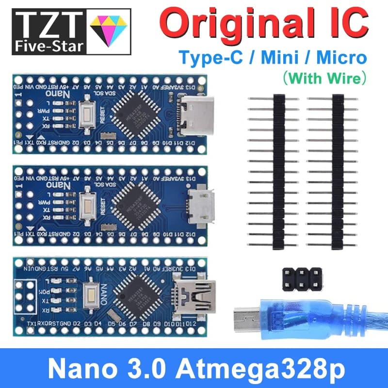 TZT Nano 3.0 Board With The Old Bootloader Mini Type-C Micro USB Compatible For Arduino nano CH340 Driver 16Mhz ATMEGA328P