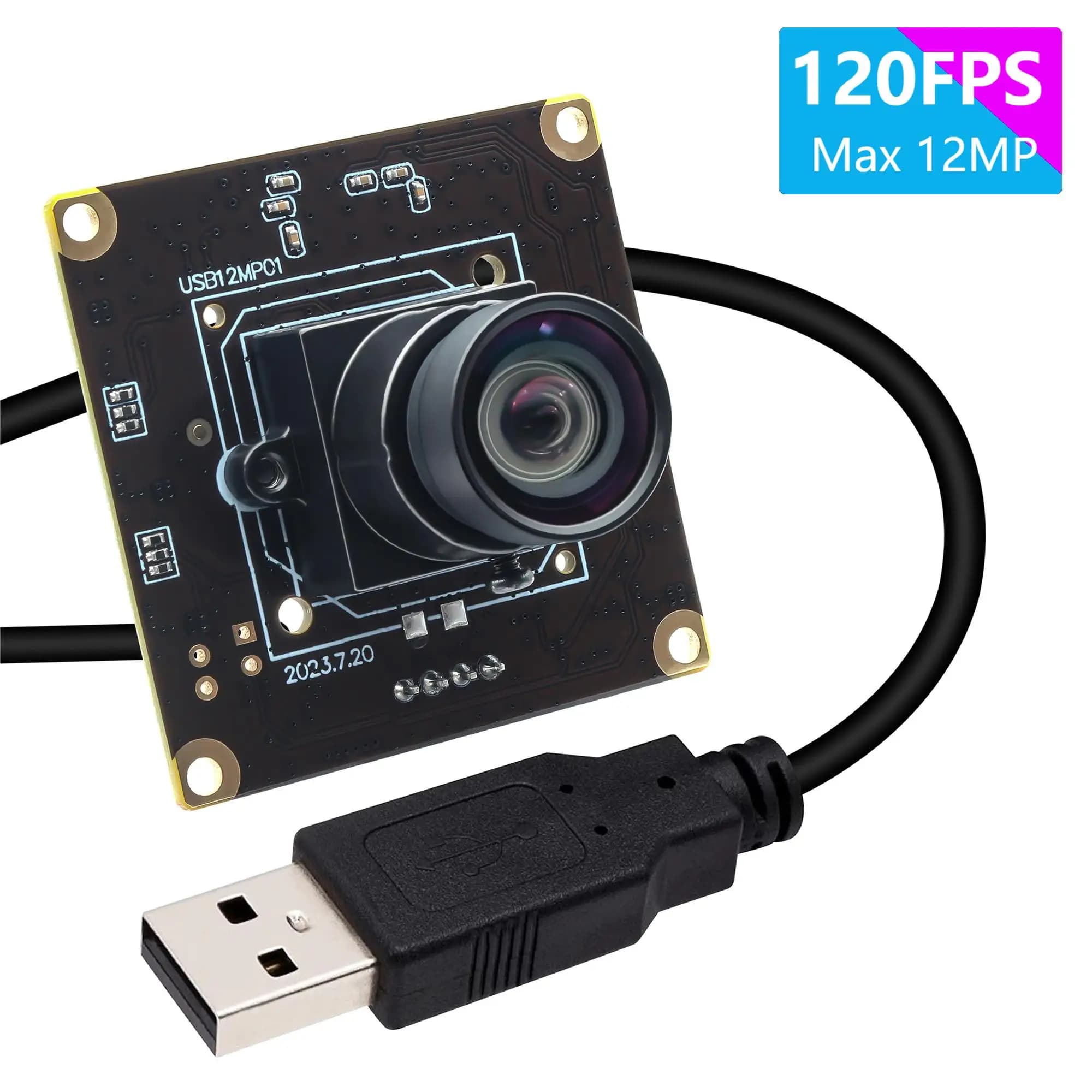 ELP 12MP USB Camera Module 120fps High Speed Webcam 3840*3040 Mini Camera with Low Distortion Lens for High Speed Motion Capture