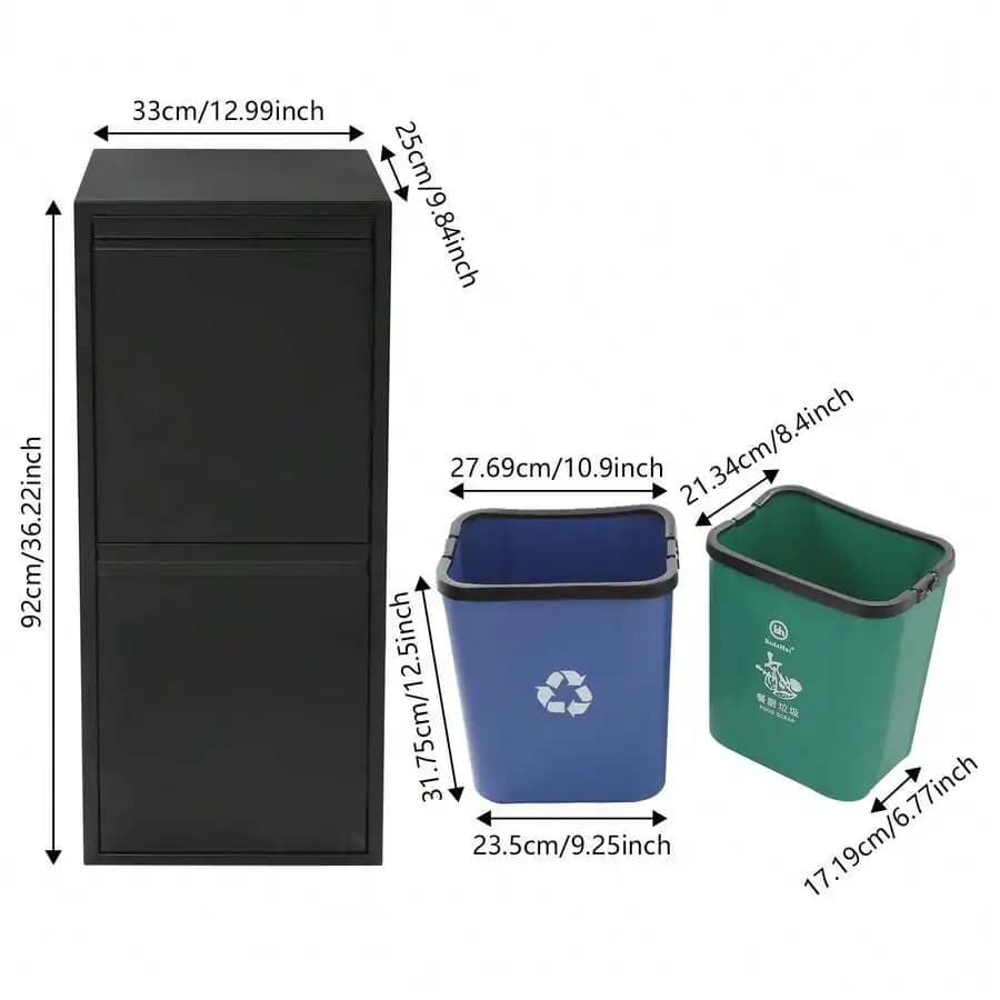 Modern Tilt-Out Trash Cabinet With Two Removable Bins Pet-Proof Floor Standing Recycling Waste Organizer