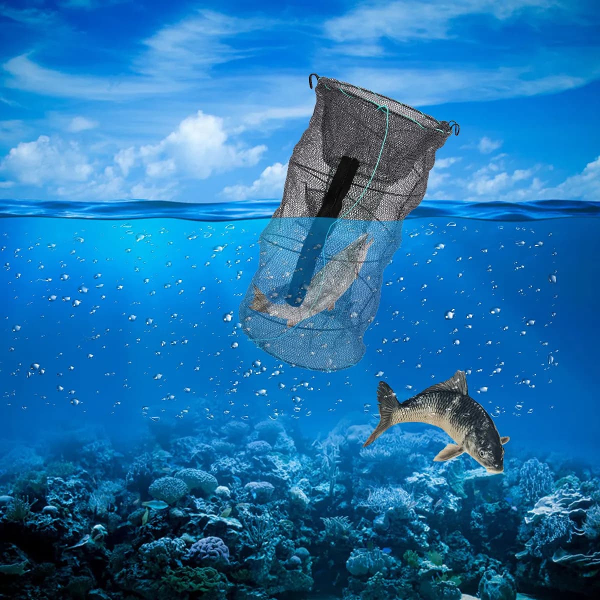 Rete da Pesca Portatile Pieghevole 40x19cm con Foro a Maglia da 1,2cm, Design in Filo d'Acciaio per Granchi, Aragoste, Anguille, Gamberi, Gamberetti, Pesciolini, Lago