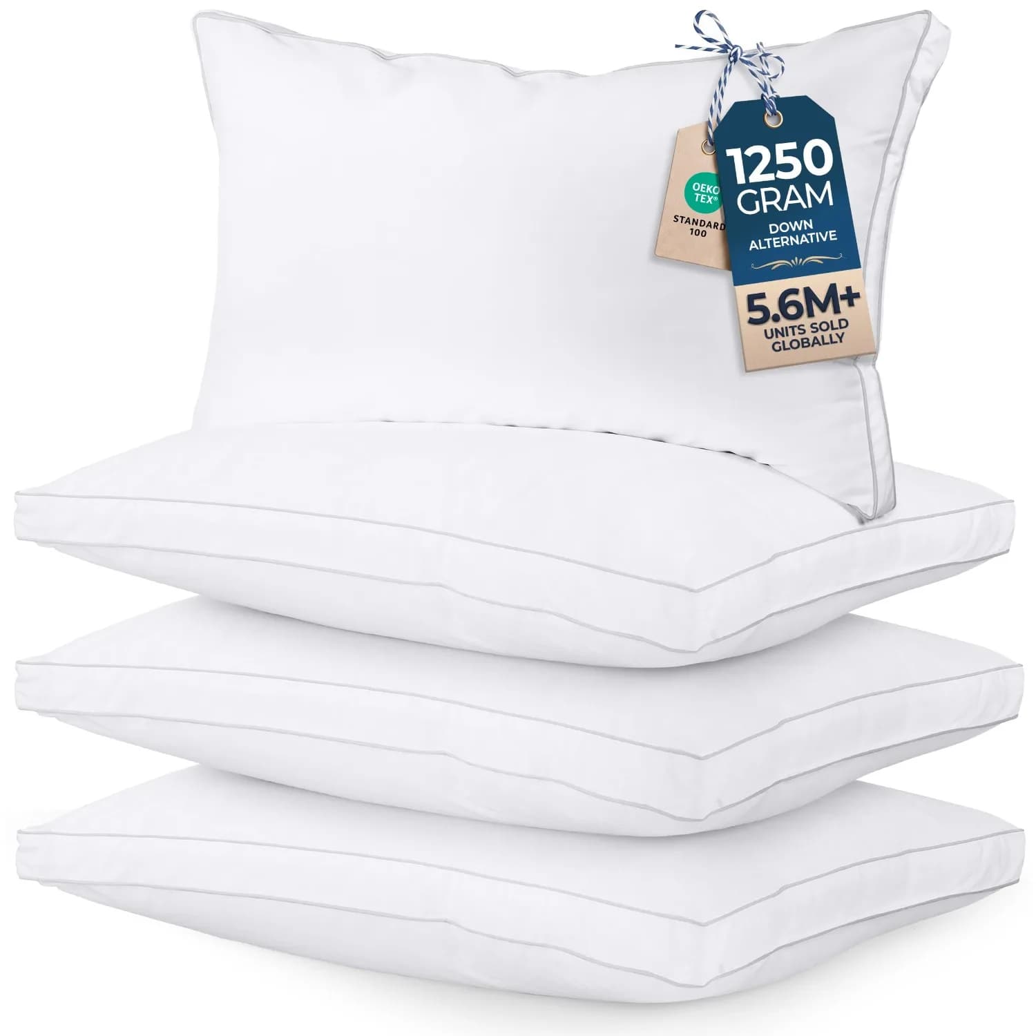 Gusset Bed Pillow, Hotel Pillows King Size Set of 4, White | Cotton Blended Down alternative pillows for sleeping, soft