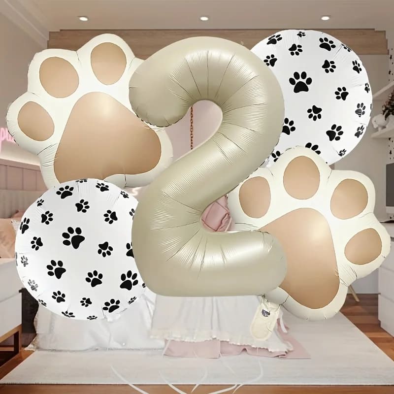 7 pezzi animali let's pawty cane zampa di gatto palloncino in alluminio 40 pollici numero crema decorazione festa di compleanno palloncino forniture per baby shower
