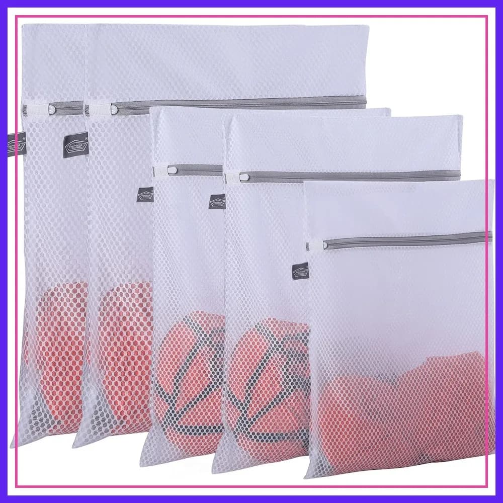 Set di Sacchetti a Rete per Lavanderia - Sacchetti per Lavaggio Delicati, Rete Bianca con Cerniera Grigia, 2XL, 2L e 1M