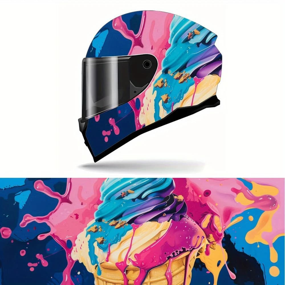 Decalcomanie per casco con motivo gelato dal design creativo a pieno facciale - PVC resistente, adesivo estetico per casco da corsa per moto, accessorio per casco