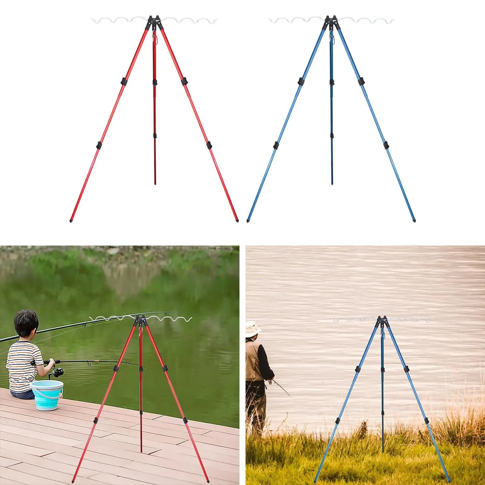 Adjustable Folding Fishing Rod Tripod Holder Lightweight Aluminum 7 Slot Pole Stand for Sea River Bank