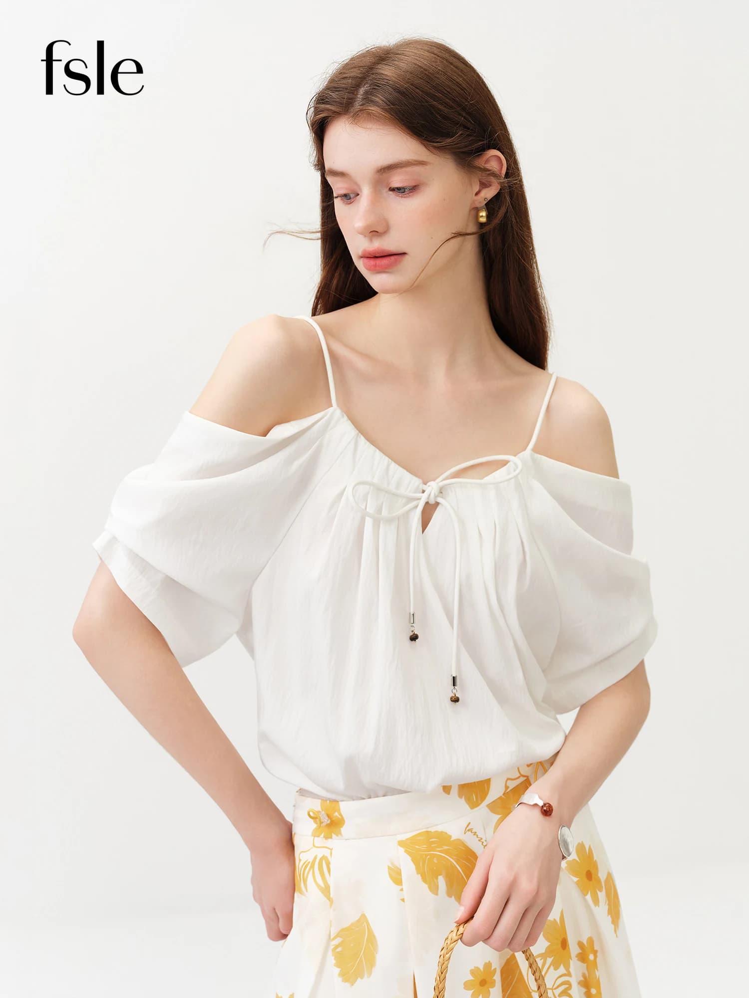 FSLE 2026 Blusa Estiva da Donna con Spalle Scoperte e Maniche a Sbuffo, Stile Francese, Orlo a Trapezio - Modello Baby Doll per Serate Romantiche