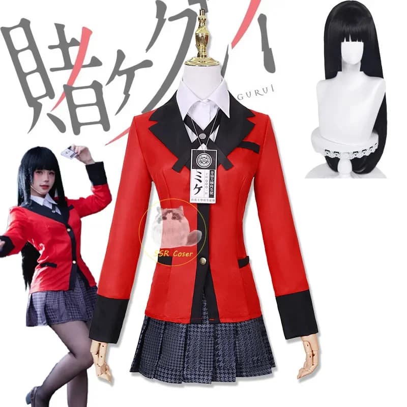 Anime Jabami Yumeko Cosplay Costume Kakegurui Cosplay Uniform Jabami Yumeko Wig School Pleated Skirt Halloween Party Costume
