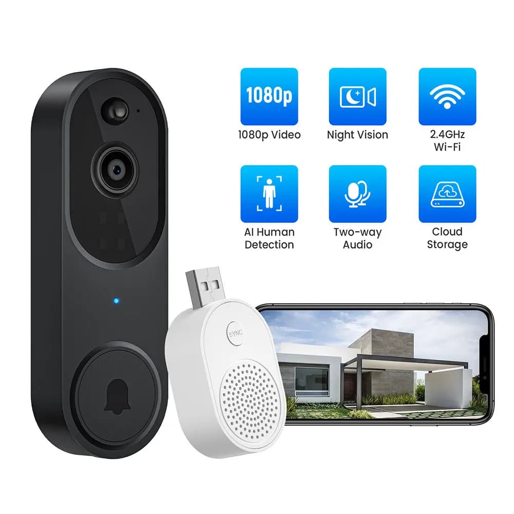 Videocitofono Wireless 1080P con Audio Bidirezionale e Visione Notturna per Casa e Ufficio