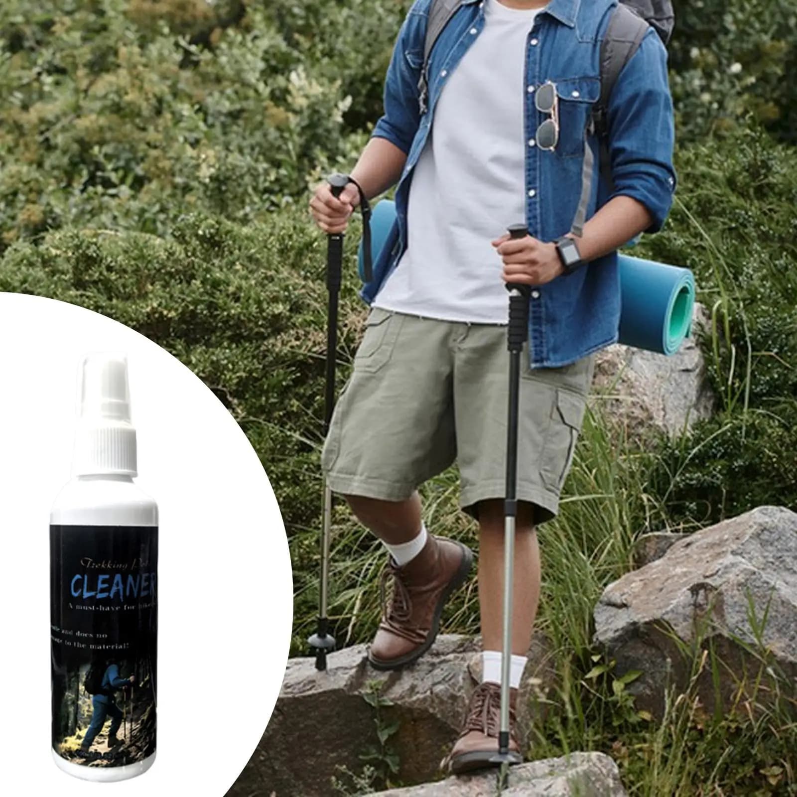 Detergent for trekking poles, robust, accessories, maintenance outdoor equipment, trekking rod, cleaning spray,
