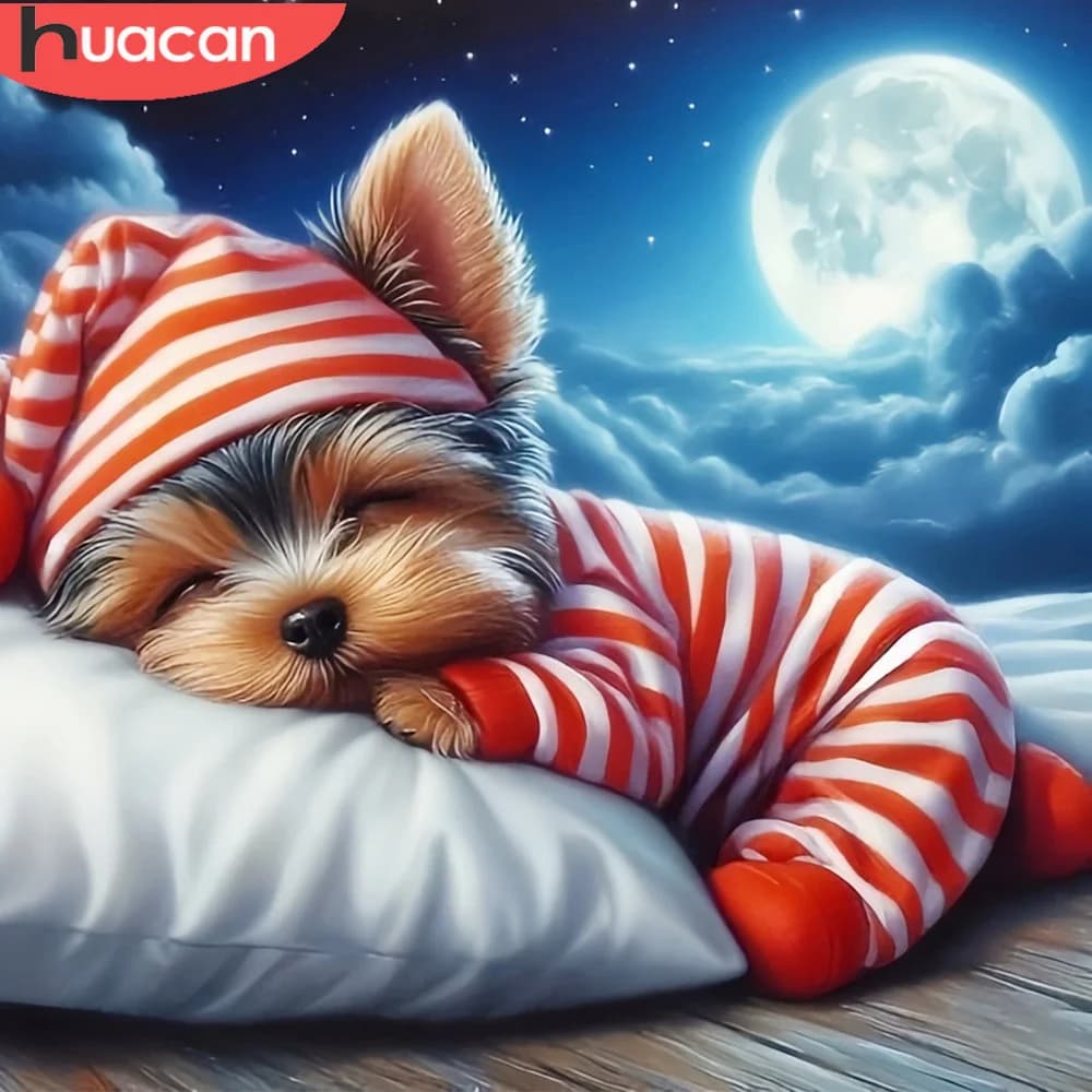 HUACAN 5D painting diamond animal new collection dog moon mosaic full square round rhinestones pictures home decoration