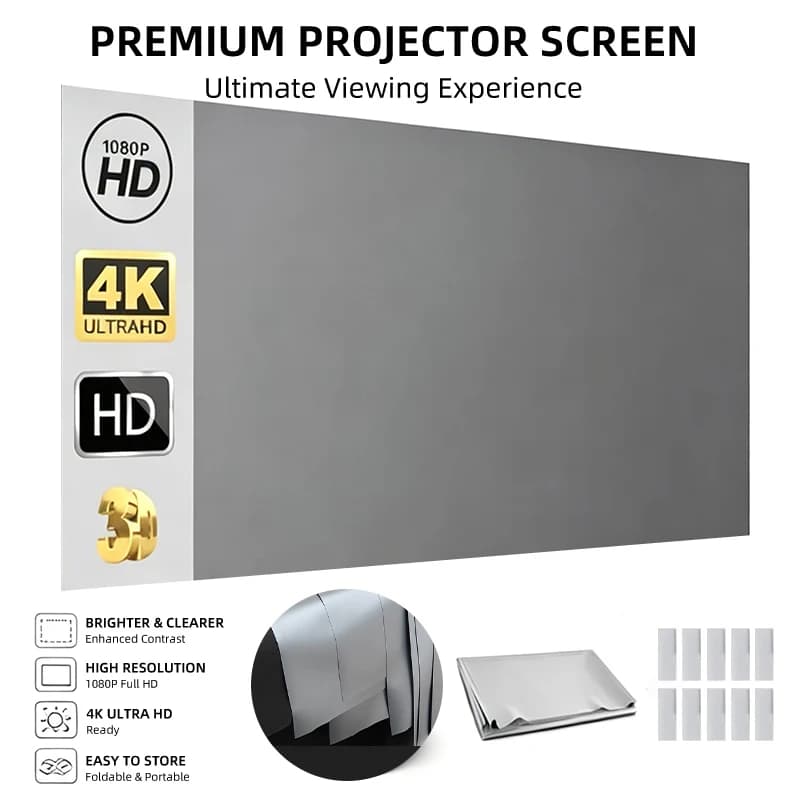 Projection Screen Reflective Fabric Cloth High Brightness 72 84 100 120 Inch for DLP LED 3D Projector Beamers