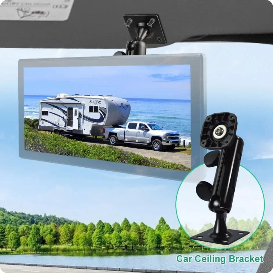 Car Monitor Mount Steel Spherical Bracket 180° Rotatable for 7 9 10 10.36 Inch Screens, Universal Dashboard/Desktop Holder..