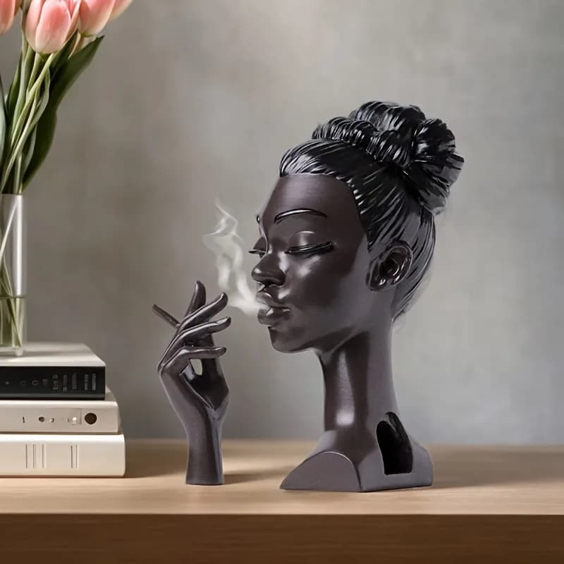 1PC Bruciatore di incenso a forma di testa - Incensiere in resina a forma di donna nera, Porta bastoncini di incenso per soggiorno, Scultura Headscents