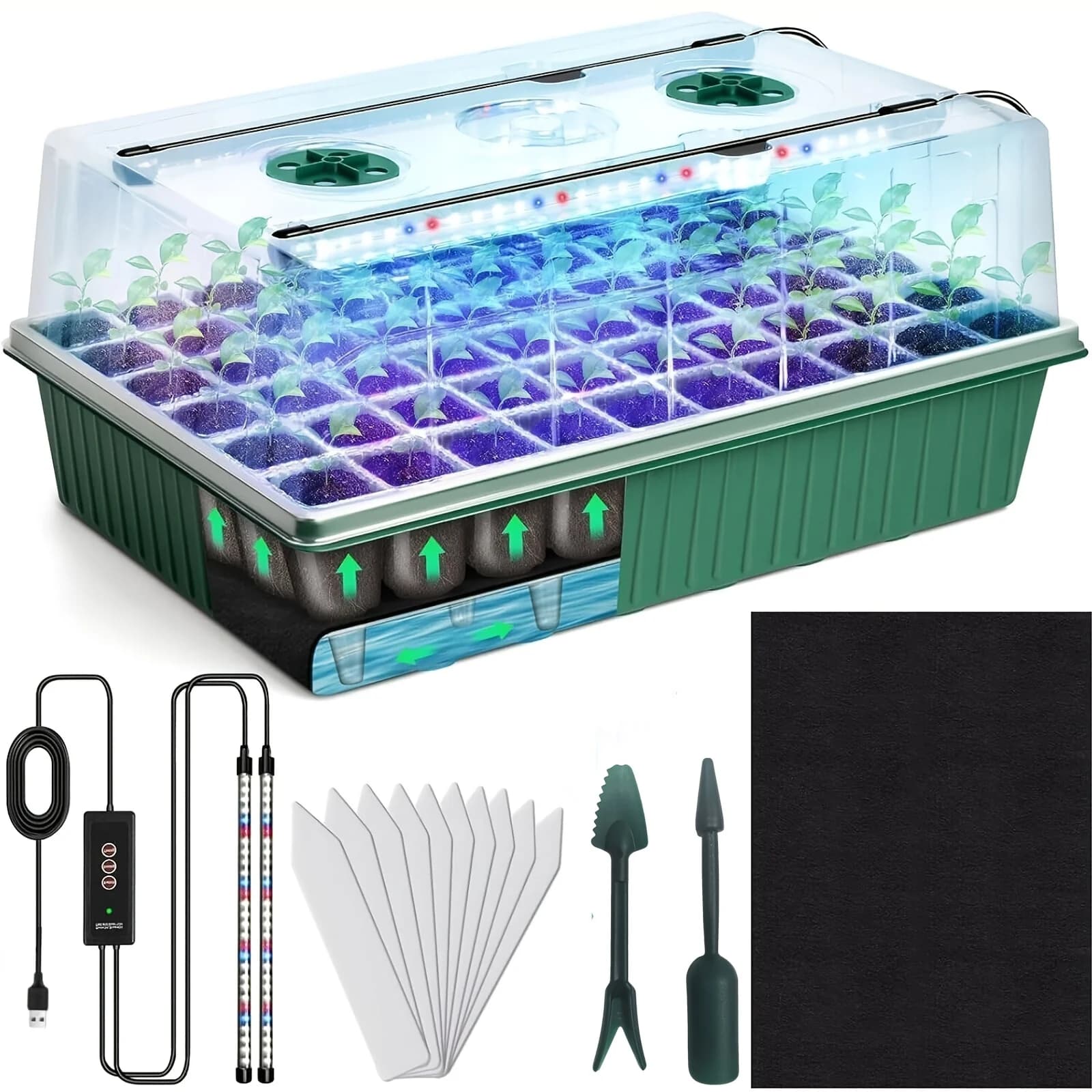 Self-Watering 60/120-Cell Seed Tray with Grow Light & 4.07-Inch Dome, Indoor Germination Kit for Plant Seeds
