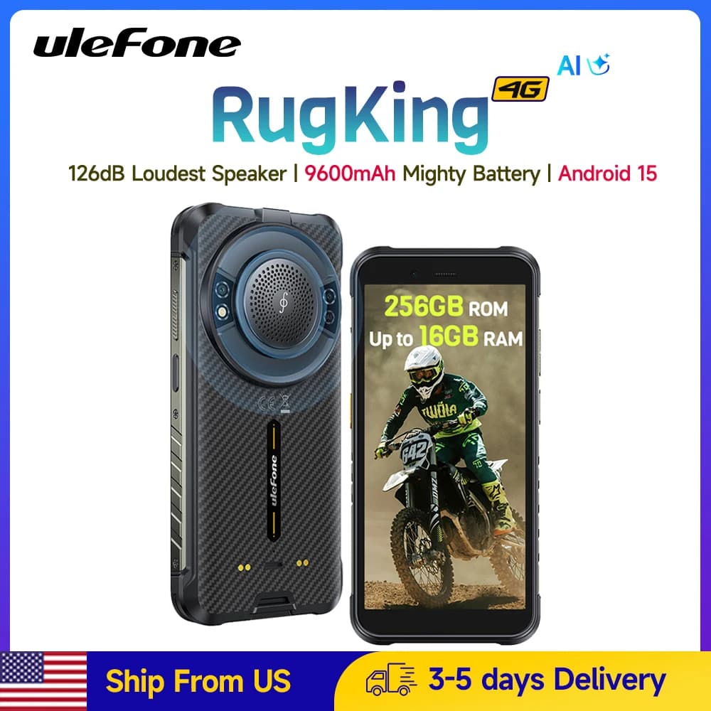 【Nave dagli Stati Uniti】Ulefone RugKing 9600mAh Fino a 16 GB + 256 GB Impermeabile NFC 4G Smartphone robusto Android 15 Fotocamera da 50 MP globale