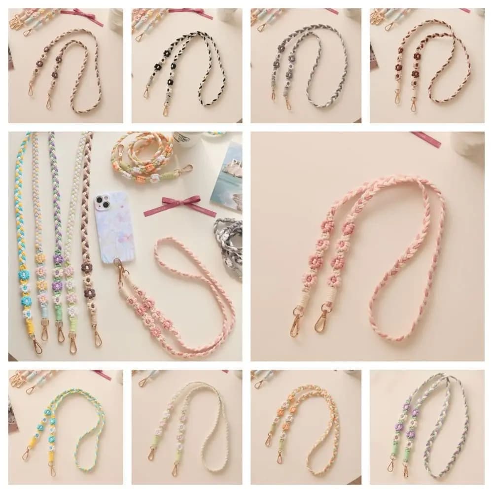 Handmade Flower Woven Chain Lanyard Anti-Lost Woven Daisy Flower Hanging Chain Crochet Hook Knitted Bag Braided Rope Daily