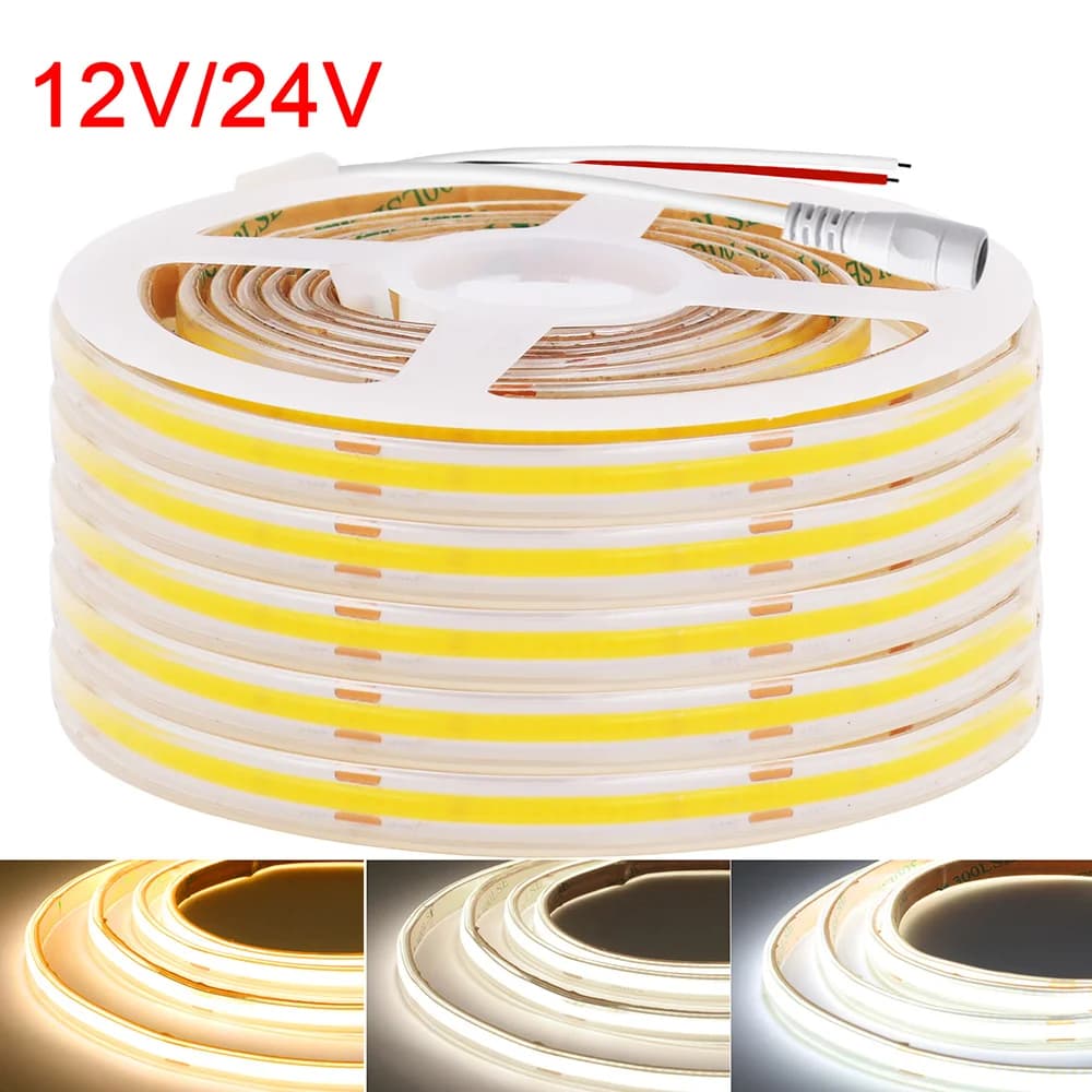 Striscia LED COB impermeabile 12V 24V 3000K 4000K 6000K IP67 Nastro LED flessibile 480LED/m 5m 10m 20m 0.5m 1m 2m Illuminazione lineare